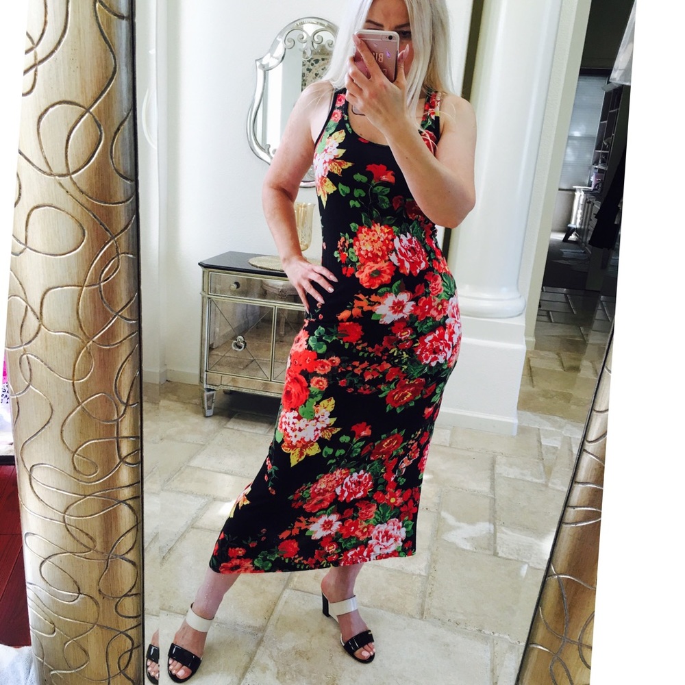 Dress floral stretch maxi tank racerback long - Picture 3 of 6