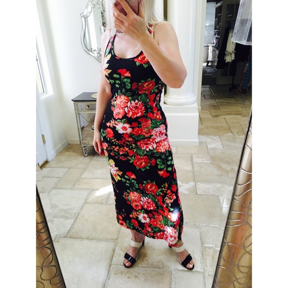 Dress floral stretch maxi tank racerback long - Picture 5 of 6