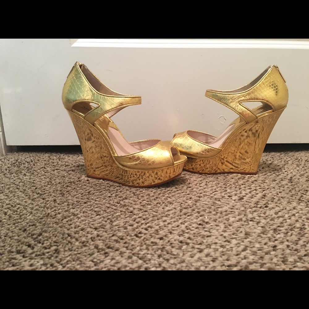 Michael Kors Leather Zip Wedge Sandals.