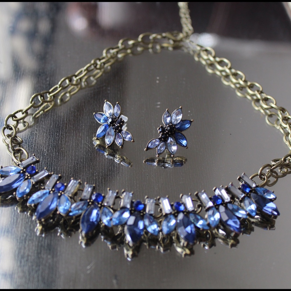 💙Blue Stone Necklace and Earrings matching set💙