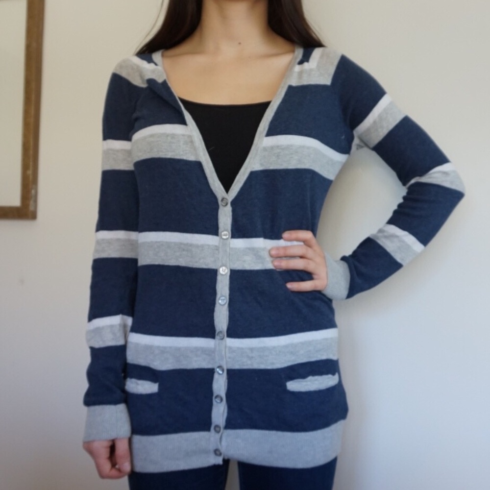 Blue and white striped cardigan