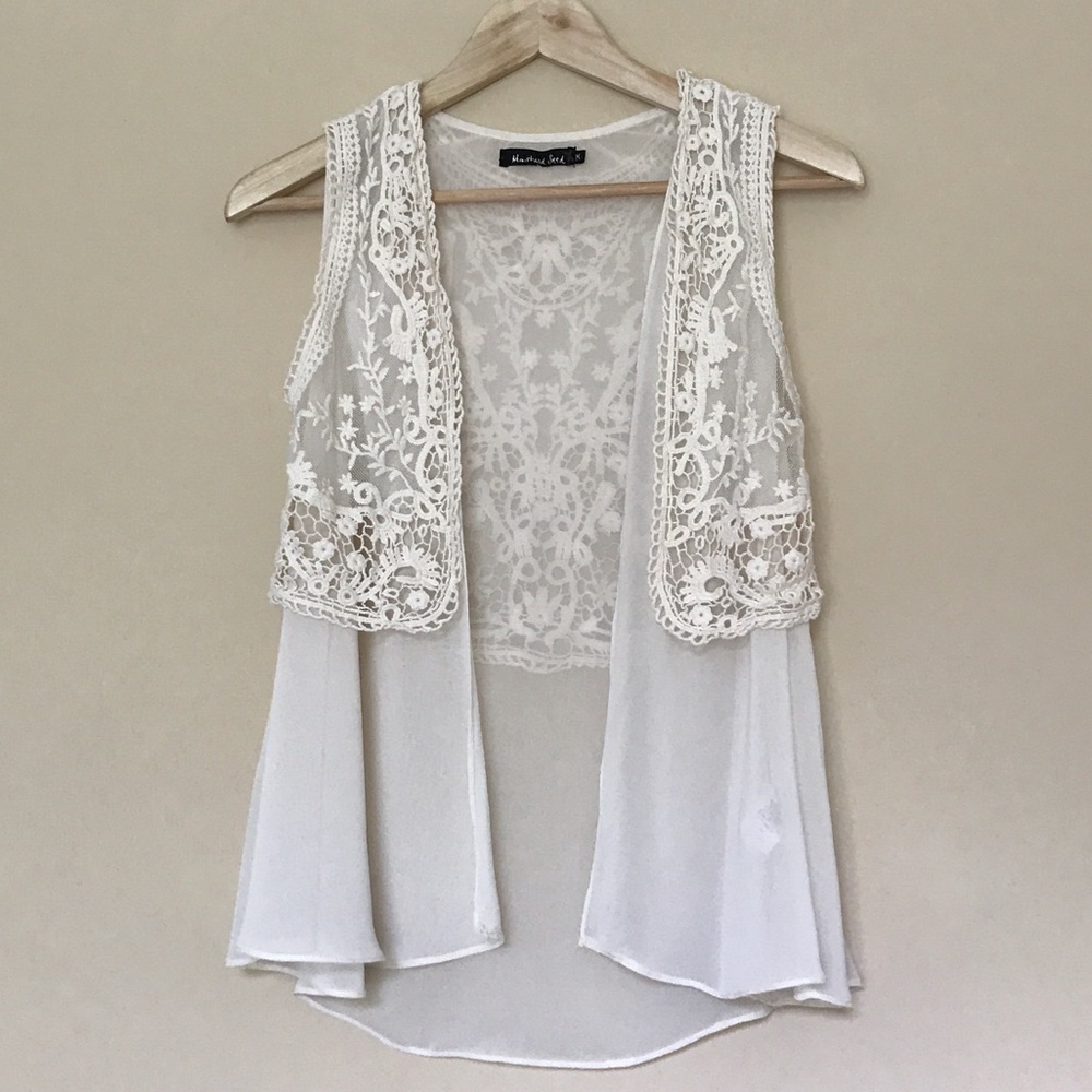 Mustard Seed Boho Chic Chiffon Crochet Vest