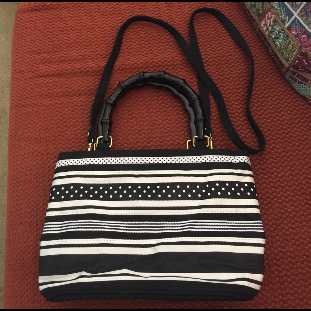 Fabric crossbody bag with bamboo handle barely use