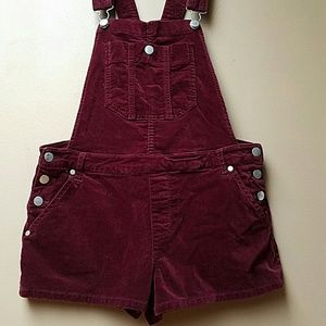Forever 21 maroon velvet overall shorts