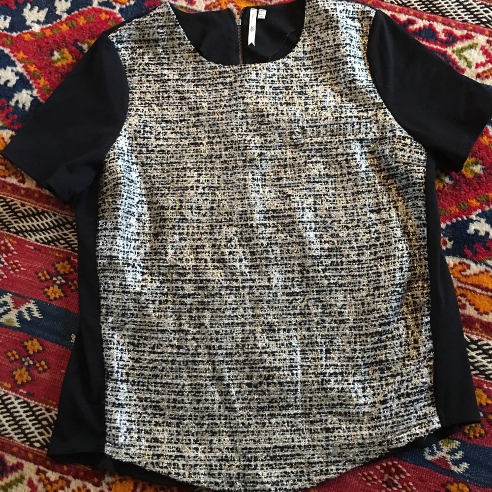 Sparkle top in stretch back & sleeves, woven front