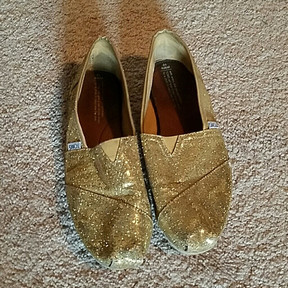 Gold Sparkly Toms Womens Sz 10