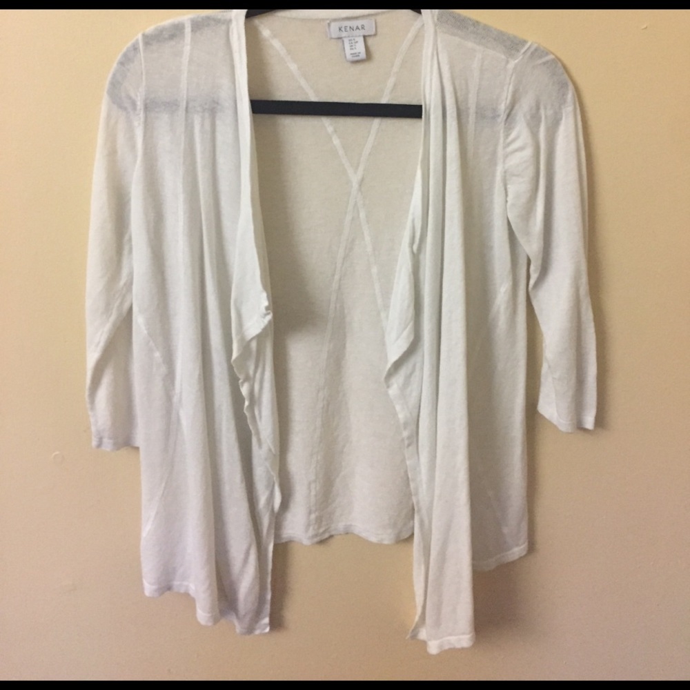 white drapey cardigan with cool cross back design