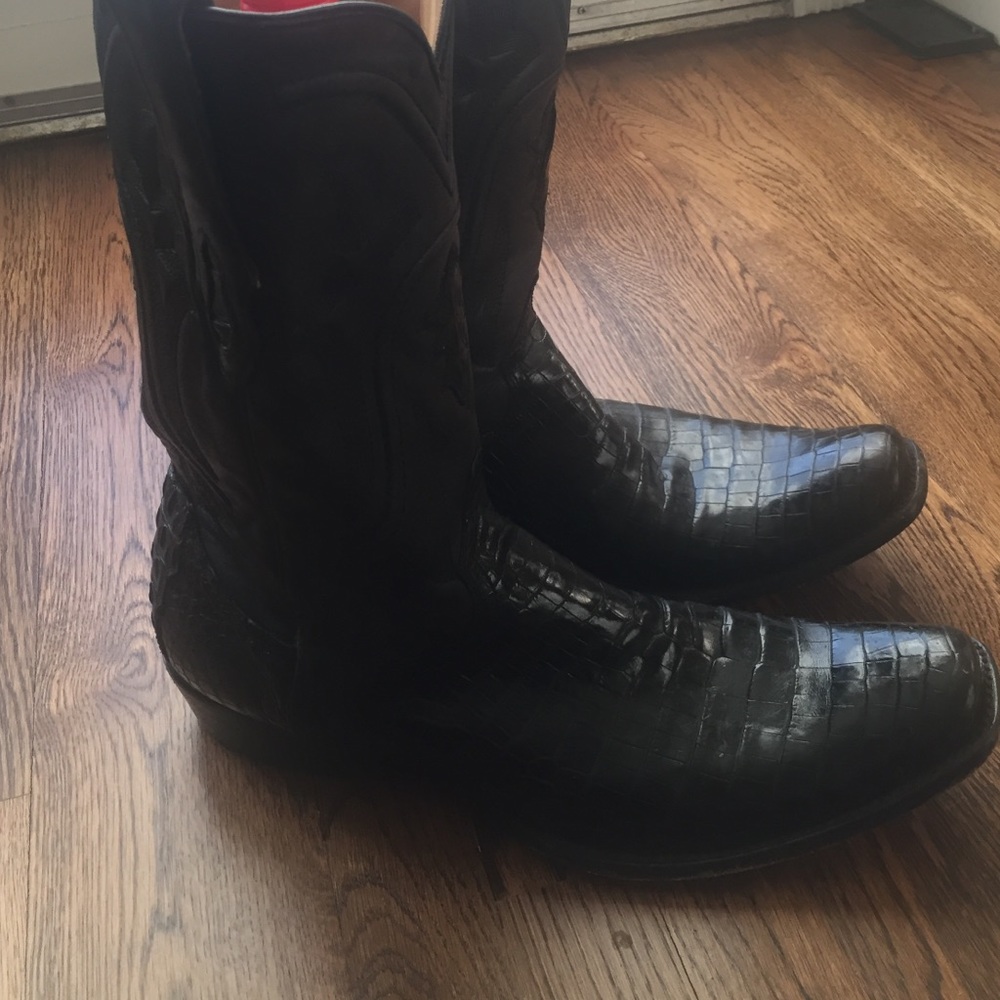 Men's black crocodile leather cowboy boots