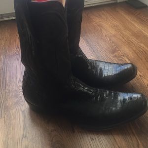 Men's black crocodile leather cowboy boots