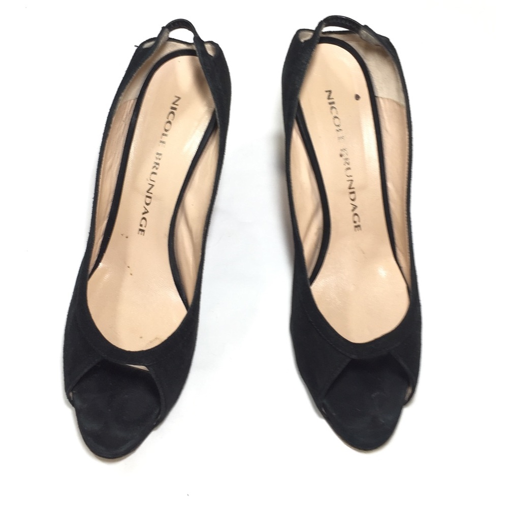 Nicole Brundage Black Suede Pee Toe Heels
