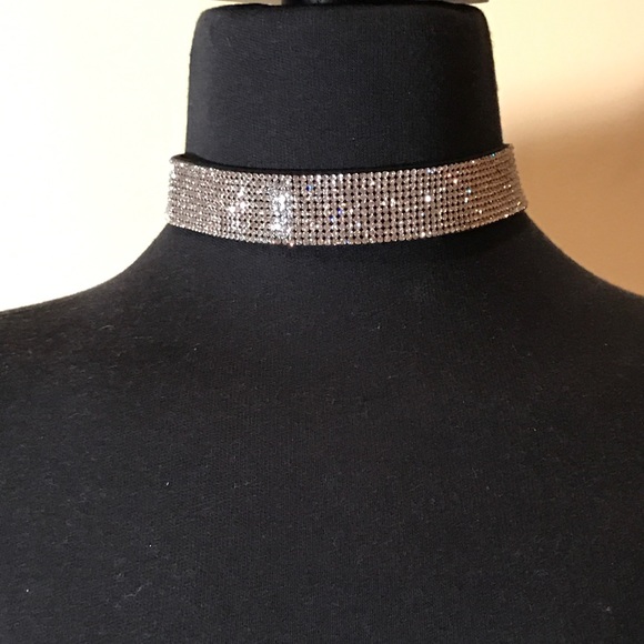 Jewelry - Crystal Studded Suede Choker With Extension