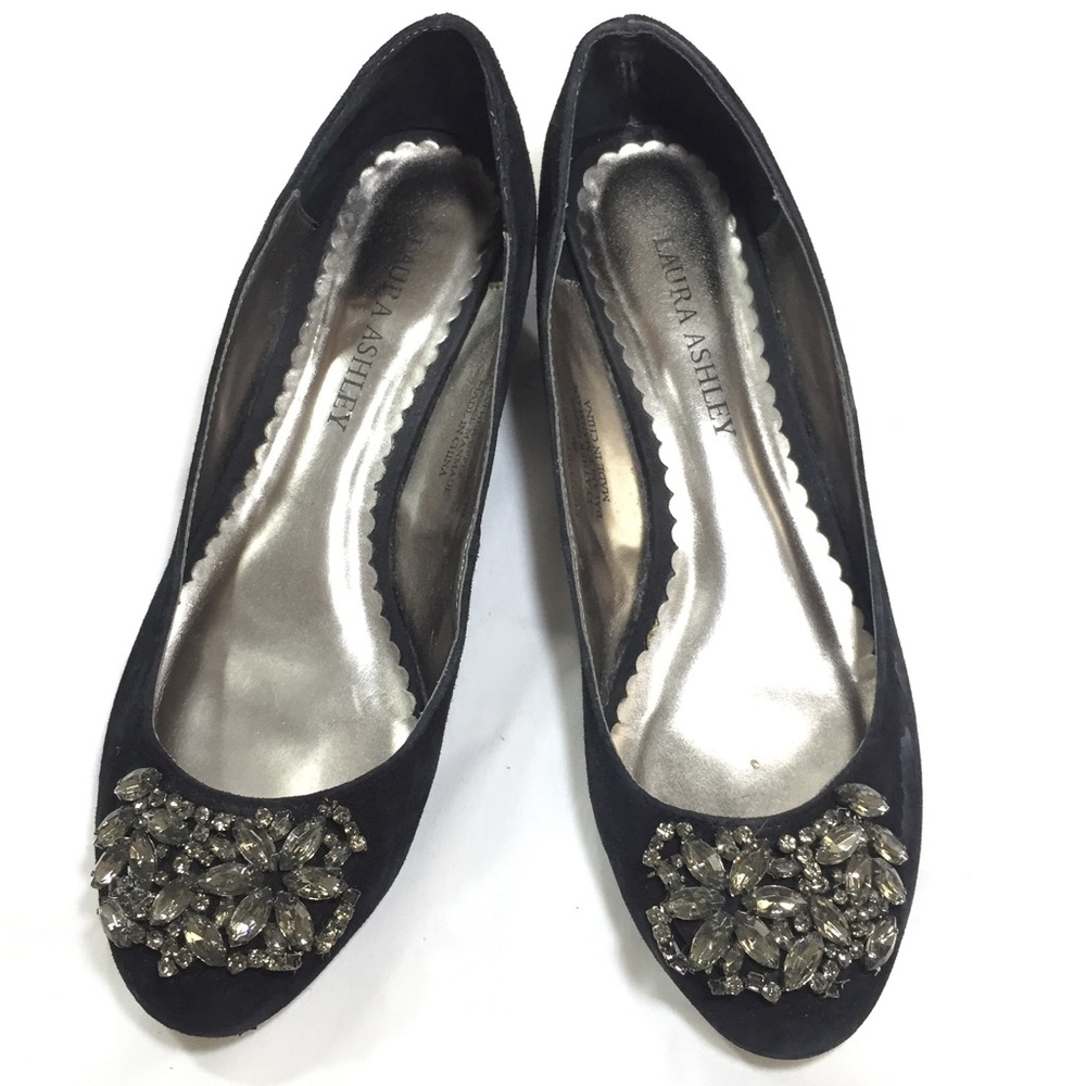 Laura Ashley Black Suede Kitten Wedge Heel