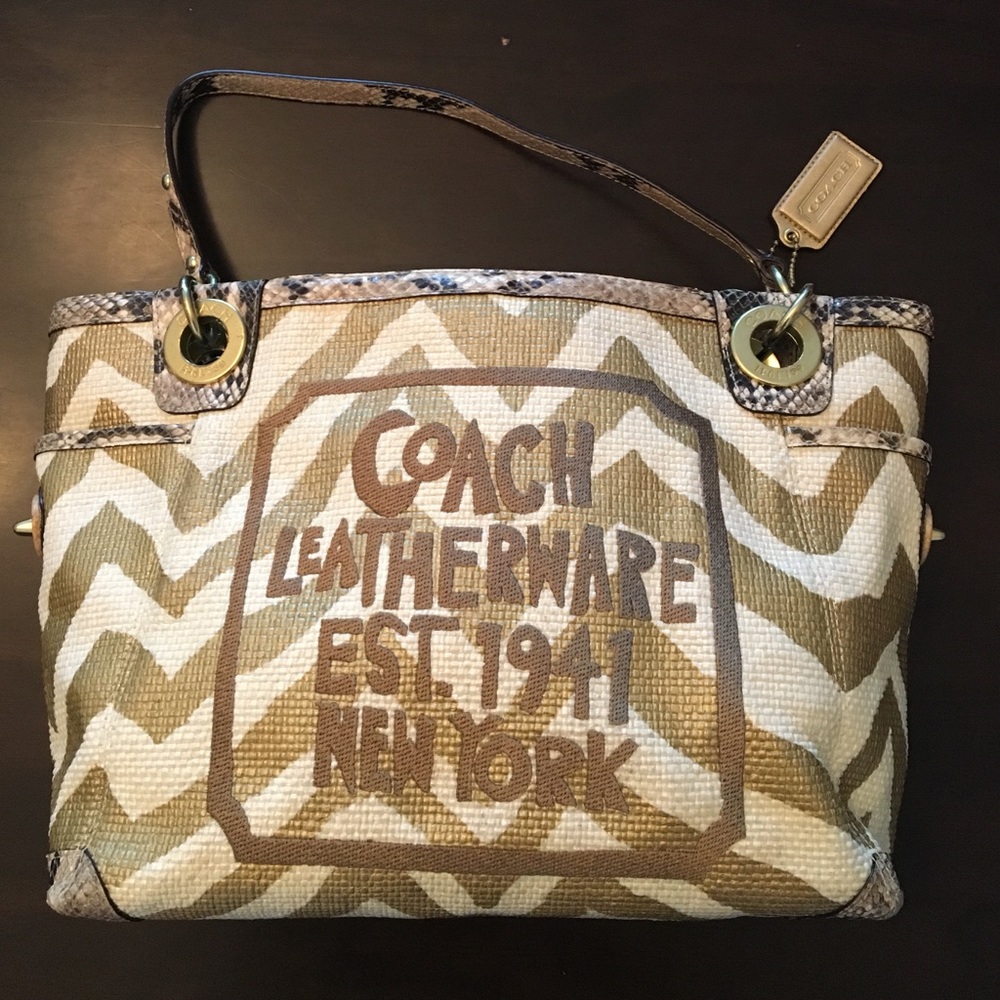 Coach Extremely Rare Zebra Python Straw Charm Tote - image 1