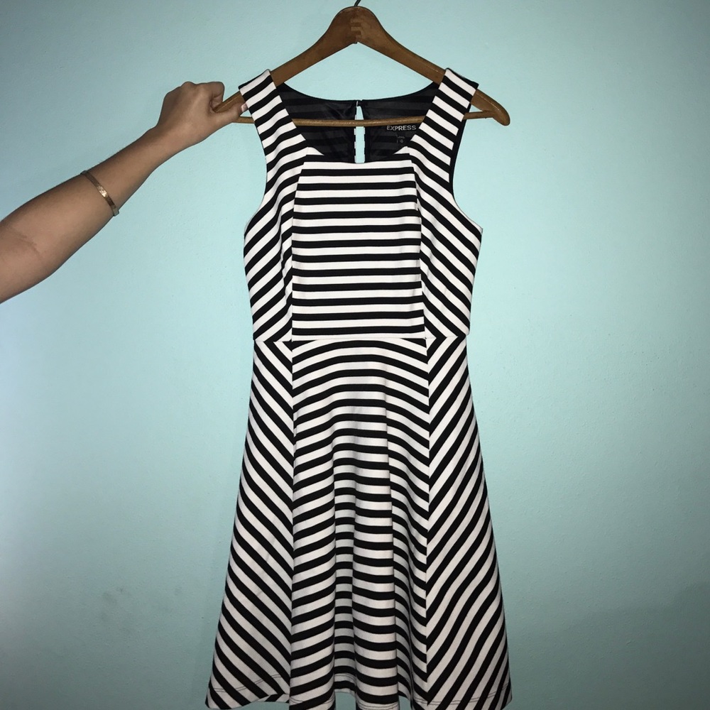 black striped a-line dress