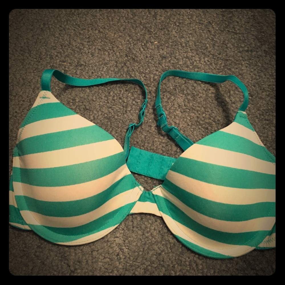 Aqua striped underwire bra