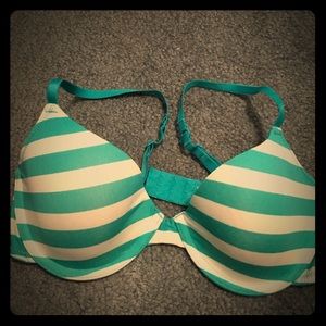 Aqua striped underwire bra