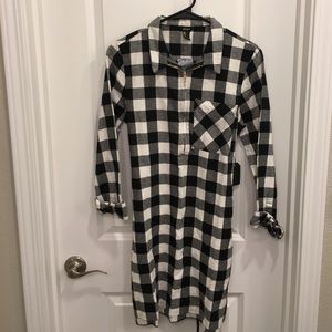 Cream and Black Plaid Dress with Gold Detail