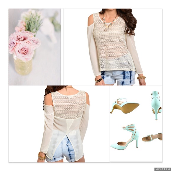 Cream cold shoulder top - Picture 3 of 4