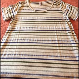 XL LuLaRoe Irma-purple, green and gray stripes LNC