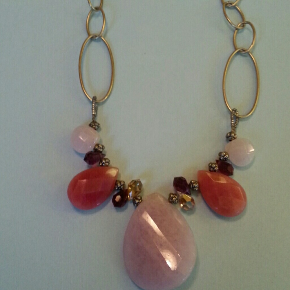 Stone &  Crystal matte gold necklace
