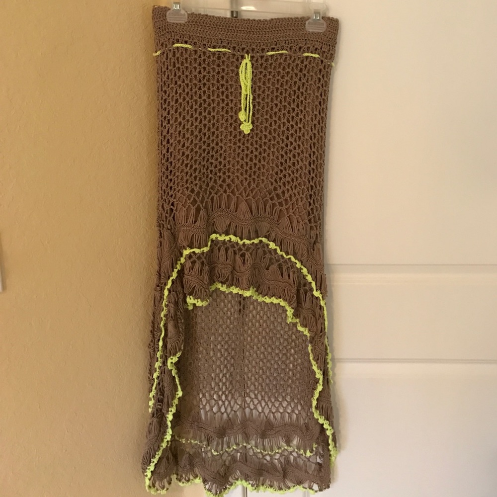 Umgee Small brown and lime crochet mullet skirt