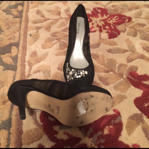 Satin and Mesh MENBUR Peep Toe Embellished Pumps - Picture 2 of 4