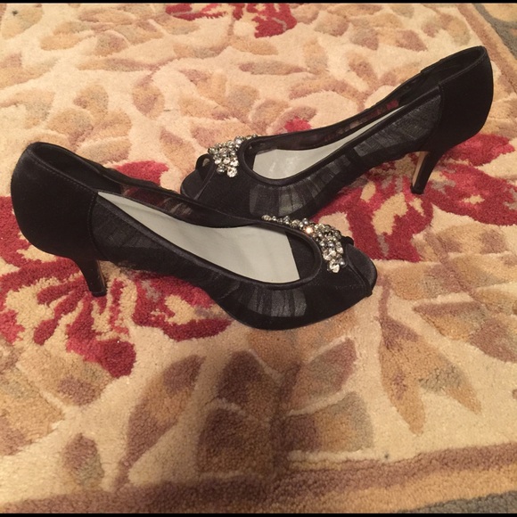 Satin and Mesh MENBUR Peep Toe Embellished Pumps - Picture 4 of 4