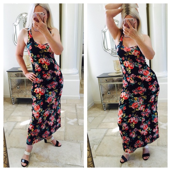 ❗️$5❗️Dress M floral summer stretch maxi long rose - Picture 2 of 8