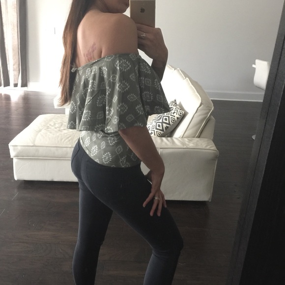 Olive Boho Off Shoulder Top - Picture 2 of 5