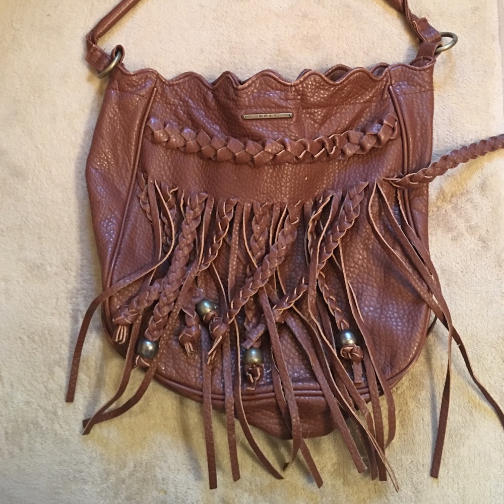 Roxy brown leather bag with fringe