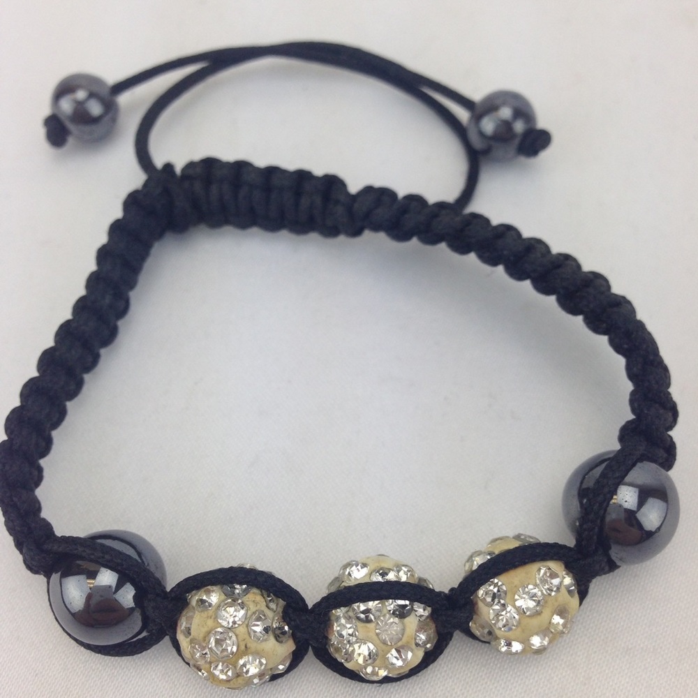 Black Crystal Hematite Beaded Macreme Bracelet