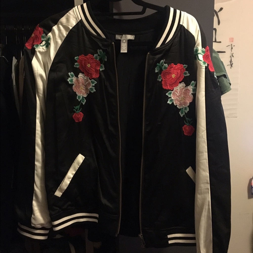 Floral Embroidered Bomber Jacket