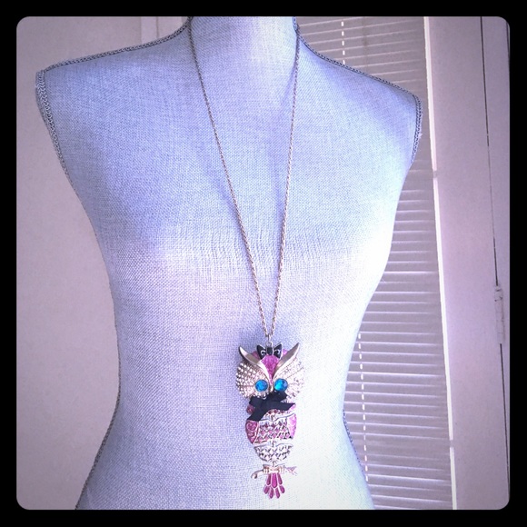 Betsey Johnson gem-student owl necklace - Picture 1 of 5