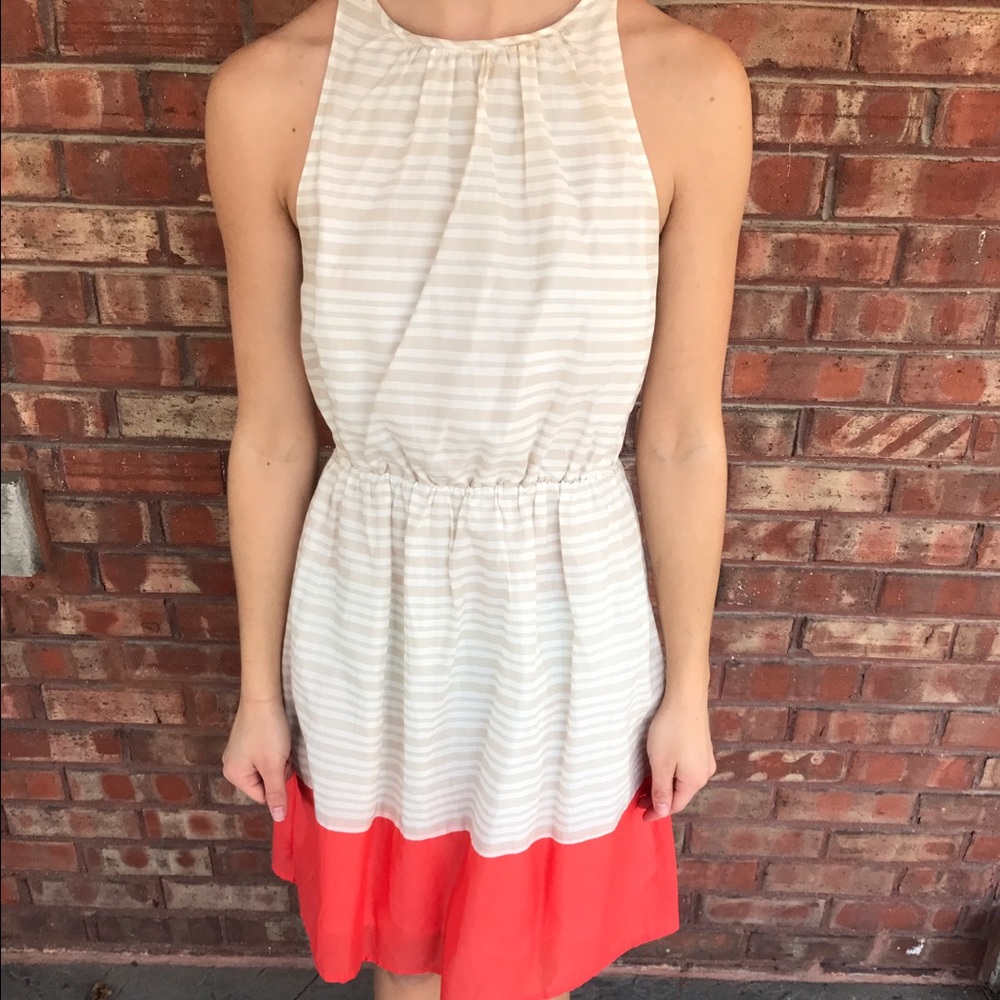 Old Navy sundress w/ cream, white & coral stripes