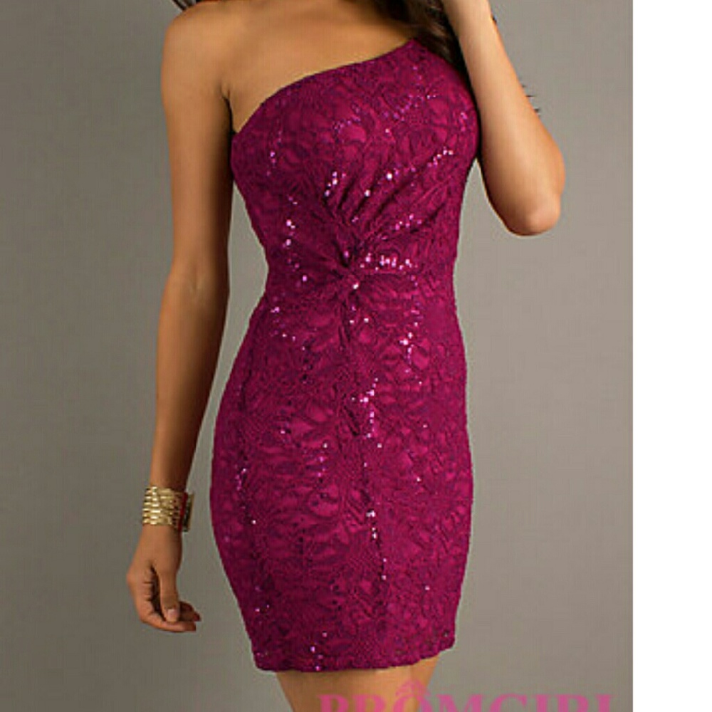 Short One Shoulder Lace Formal Dress