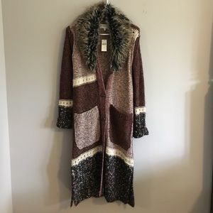 Long Striped Sweater w/ Removable Faux Fur Collar