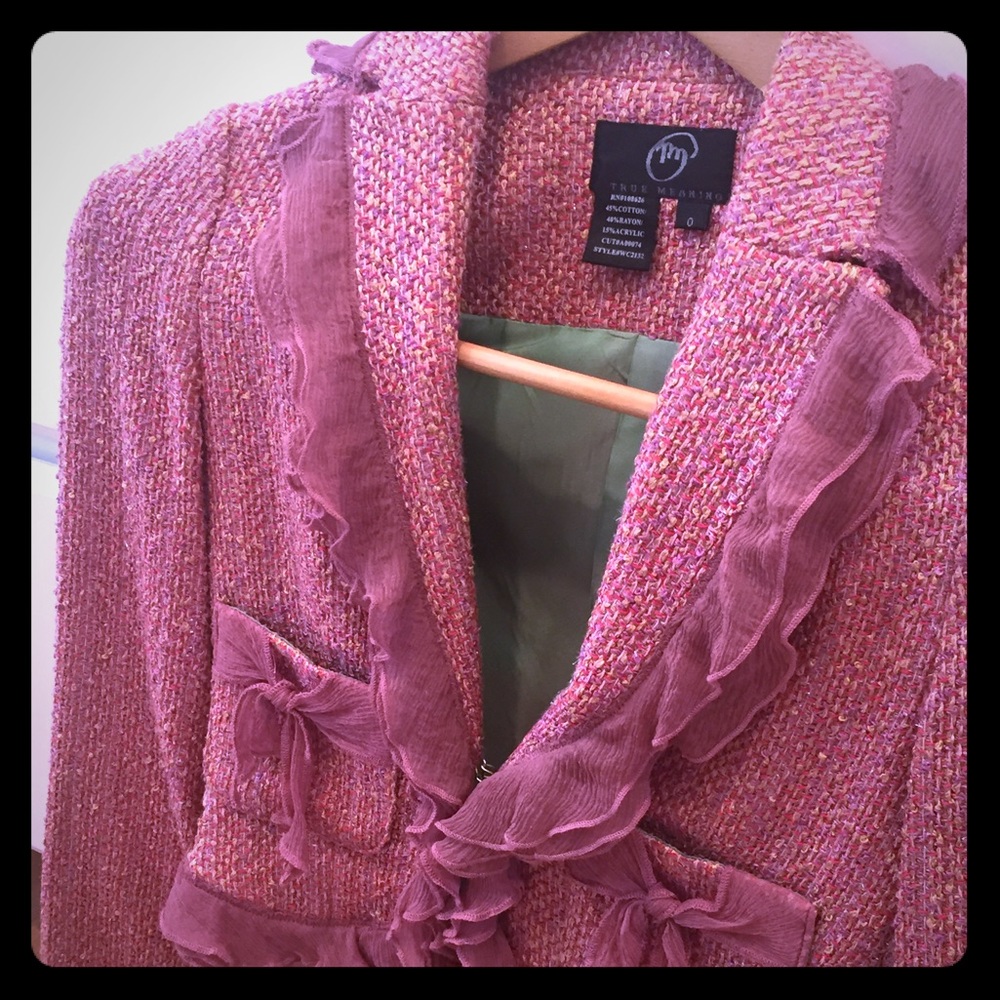 SOLD: True Meaning pink tweed and chiffon jacket