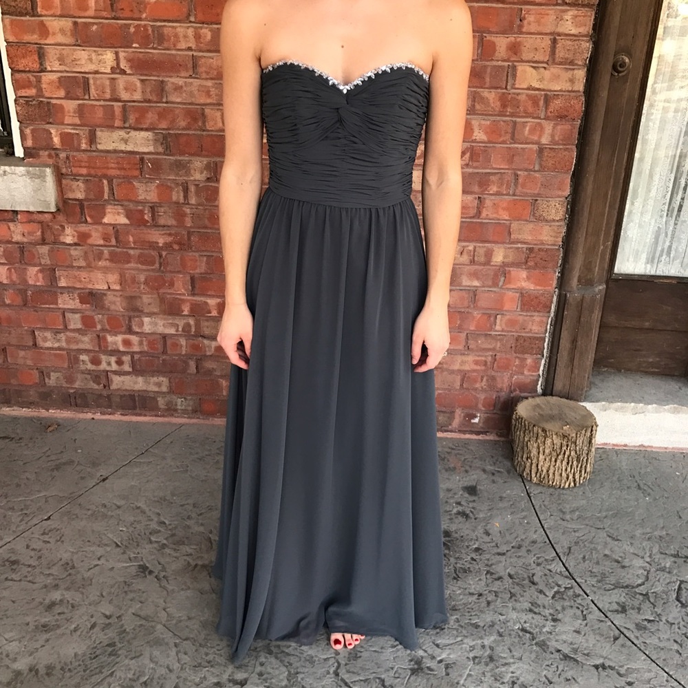 Charcoal Gray Floor Length Bridesmaid Gown