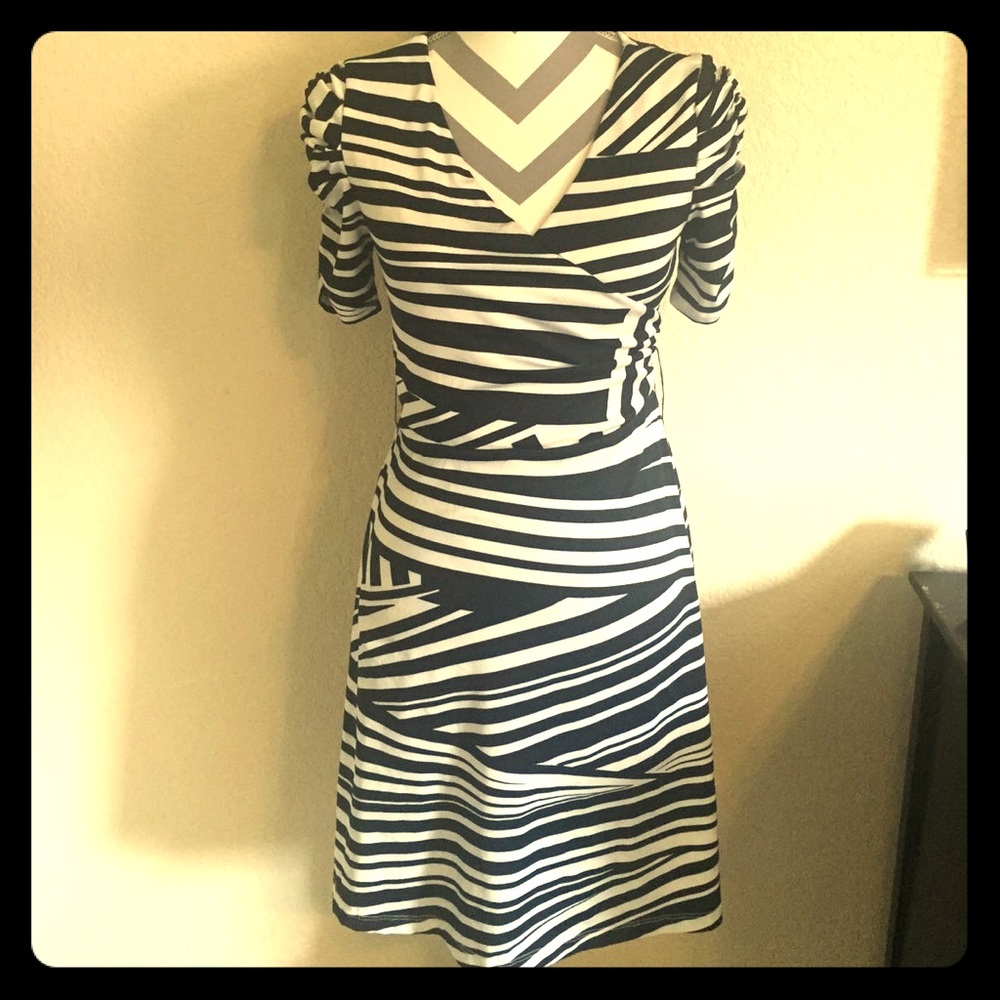 Navy Blue and White Wrap Dress