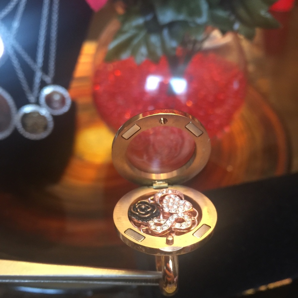 One medium screen & 4 rose gold charms (no ring)