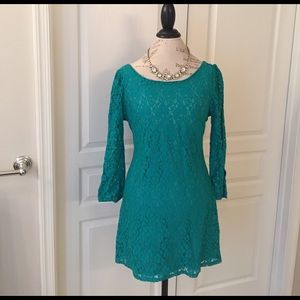 Teal Lace Mini Dress