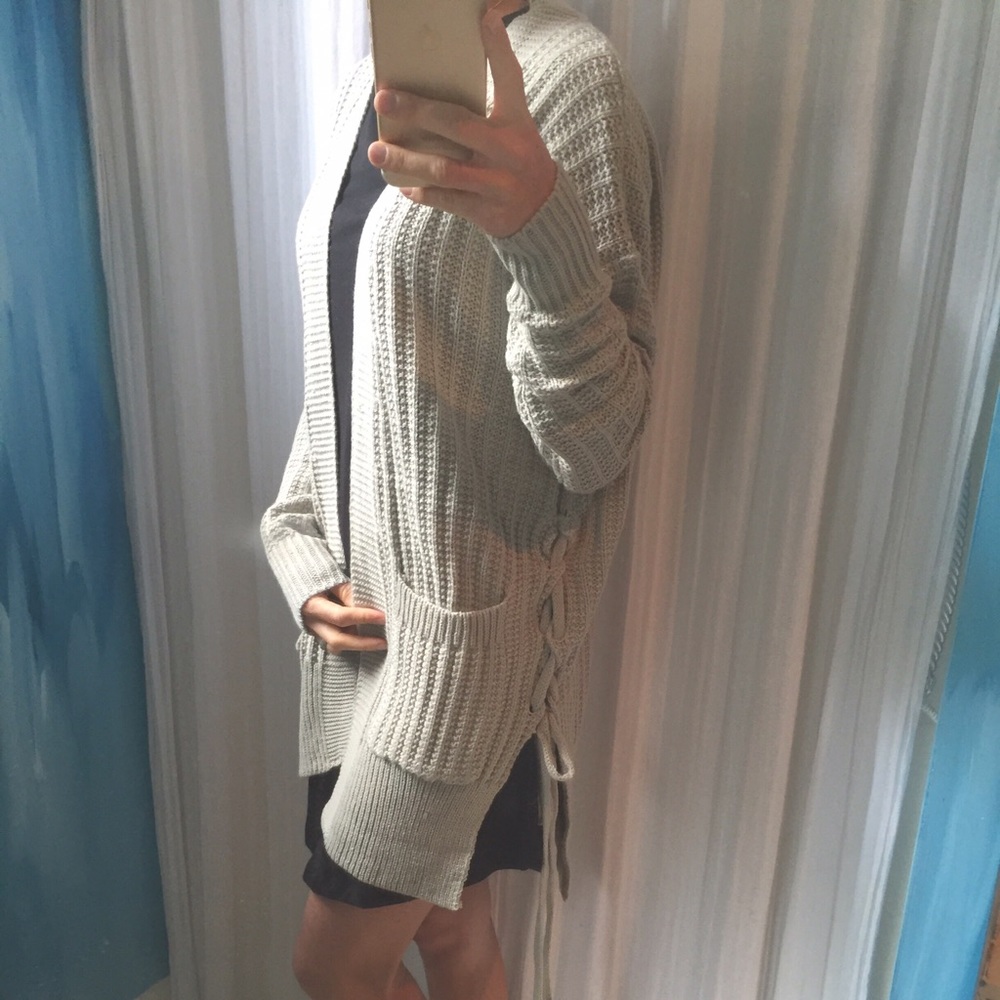 🕙 sold out Gray Lace-up Cardigan - Picture 2 of 4