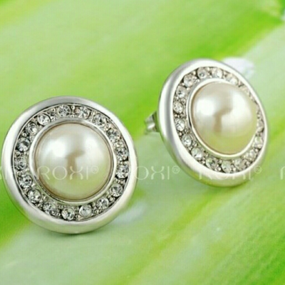 Earrings white gold plated pearl, Austrian Crystal