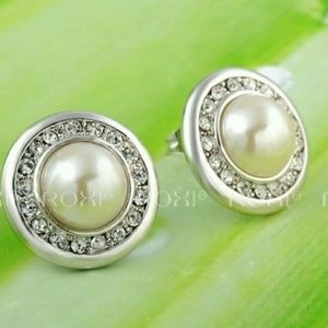 Earrings white gold plated pearl, Austrian Crystal
