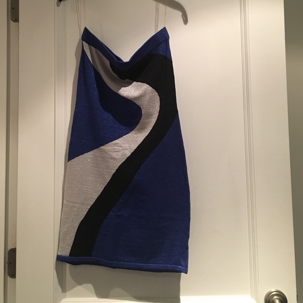 Strapless dress blue silver and black NWOT
