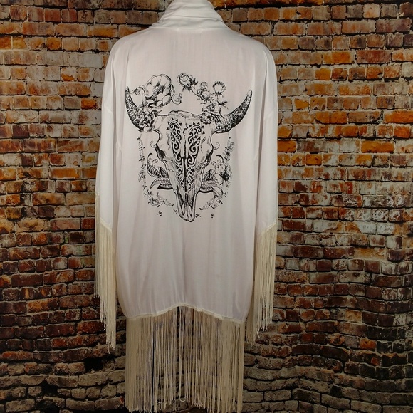 ‼️ CLEARANCE ‼️Fringe Steer Skull Kimono - Picture 3 of 5