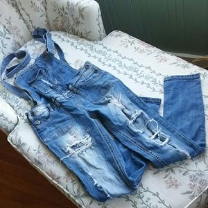 Distressed overalls