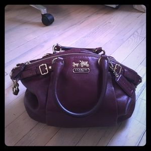 Coach satchel in burgundy with gold hardware!