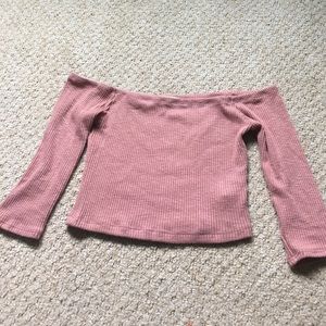 Ribbed knit off the shoulder top