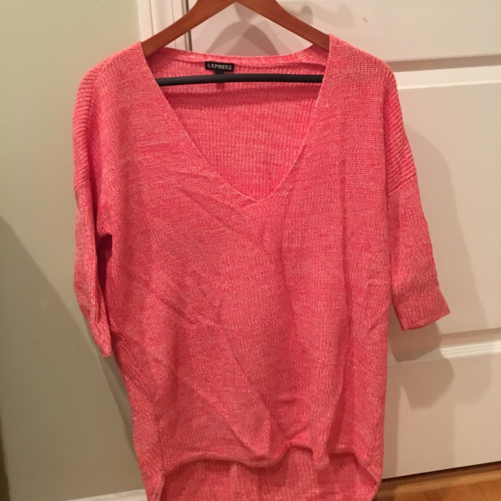 Coral knit high low sweater shirt